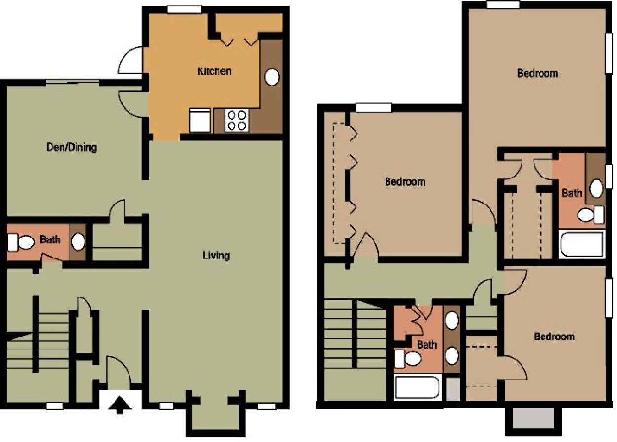 Floor plan for 3 beds, 2.5 baths, 1845 sqft